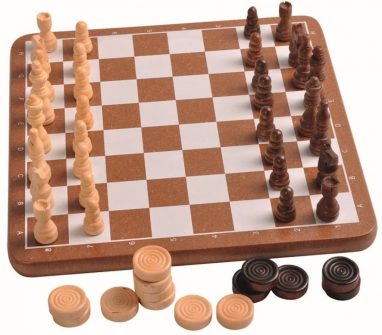 Jeu d’échecs & Dames en Bois + Accessoires